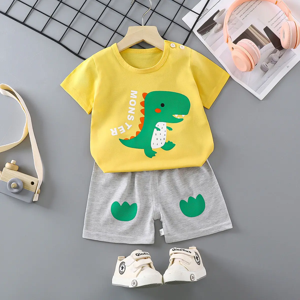 Children Cotton Bunny Print Shorts Set Summer - Image 42