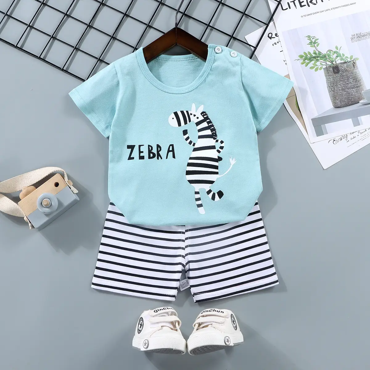 Children Cotton Bunny Print Shorts Set Summer - Image 6