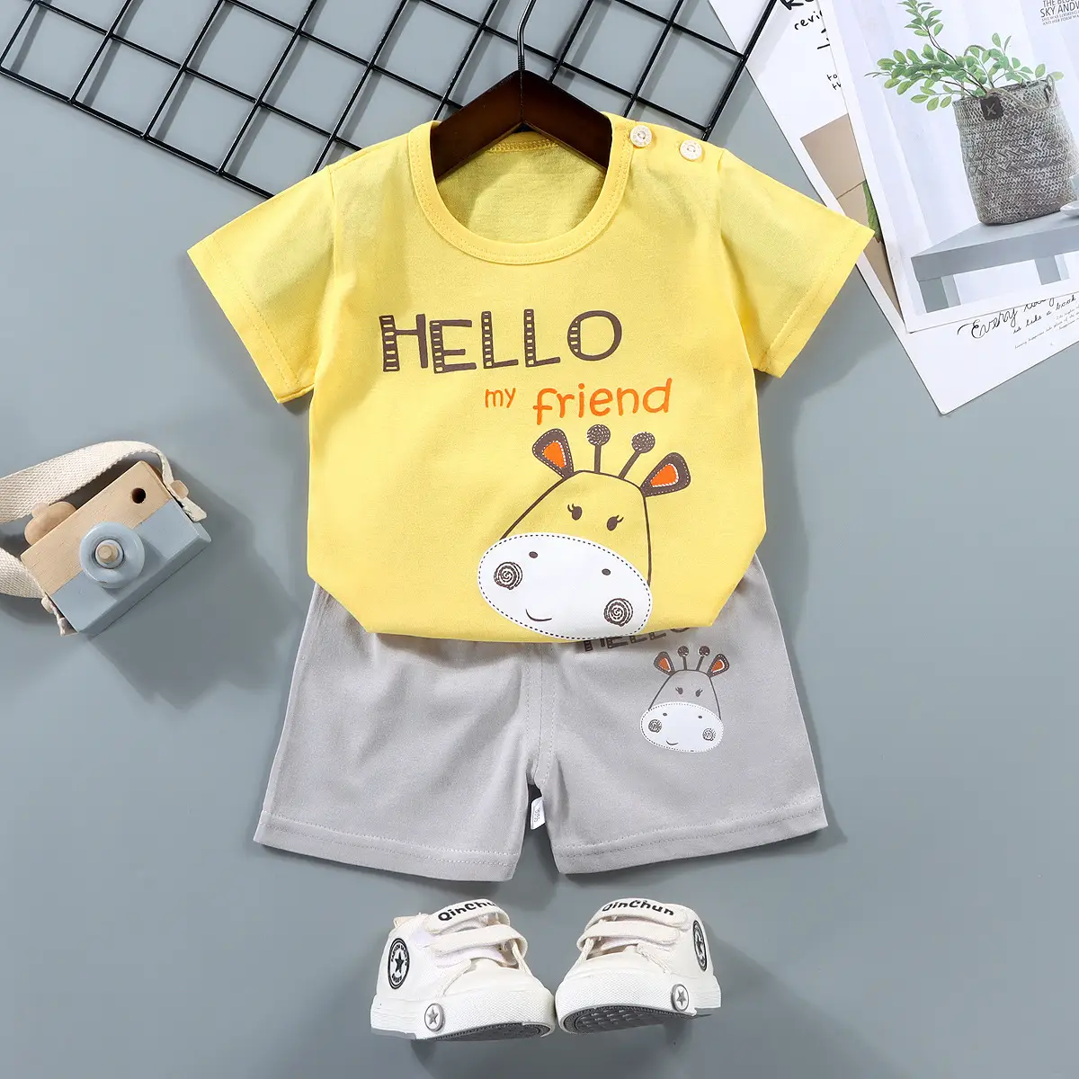 Children Cotton Bunny Print Shorts Set Summer - Image 7