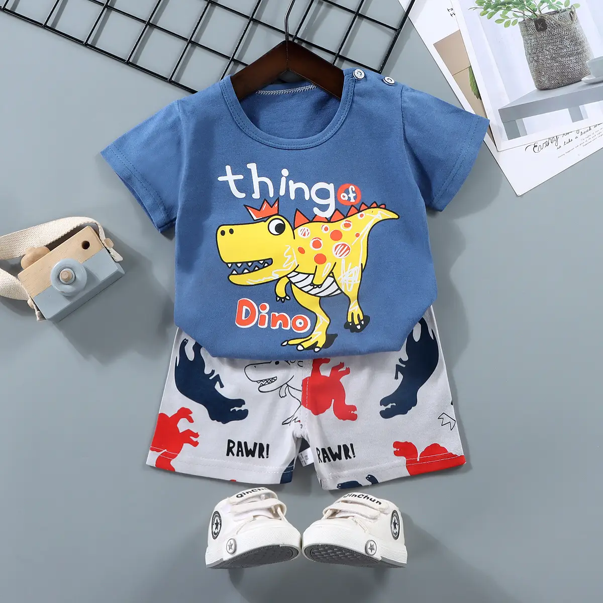 Children Cotton Bunny Print Shorts Set Summer - Image 8