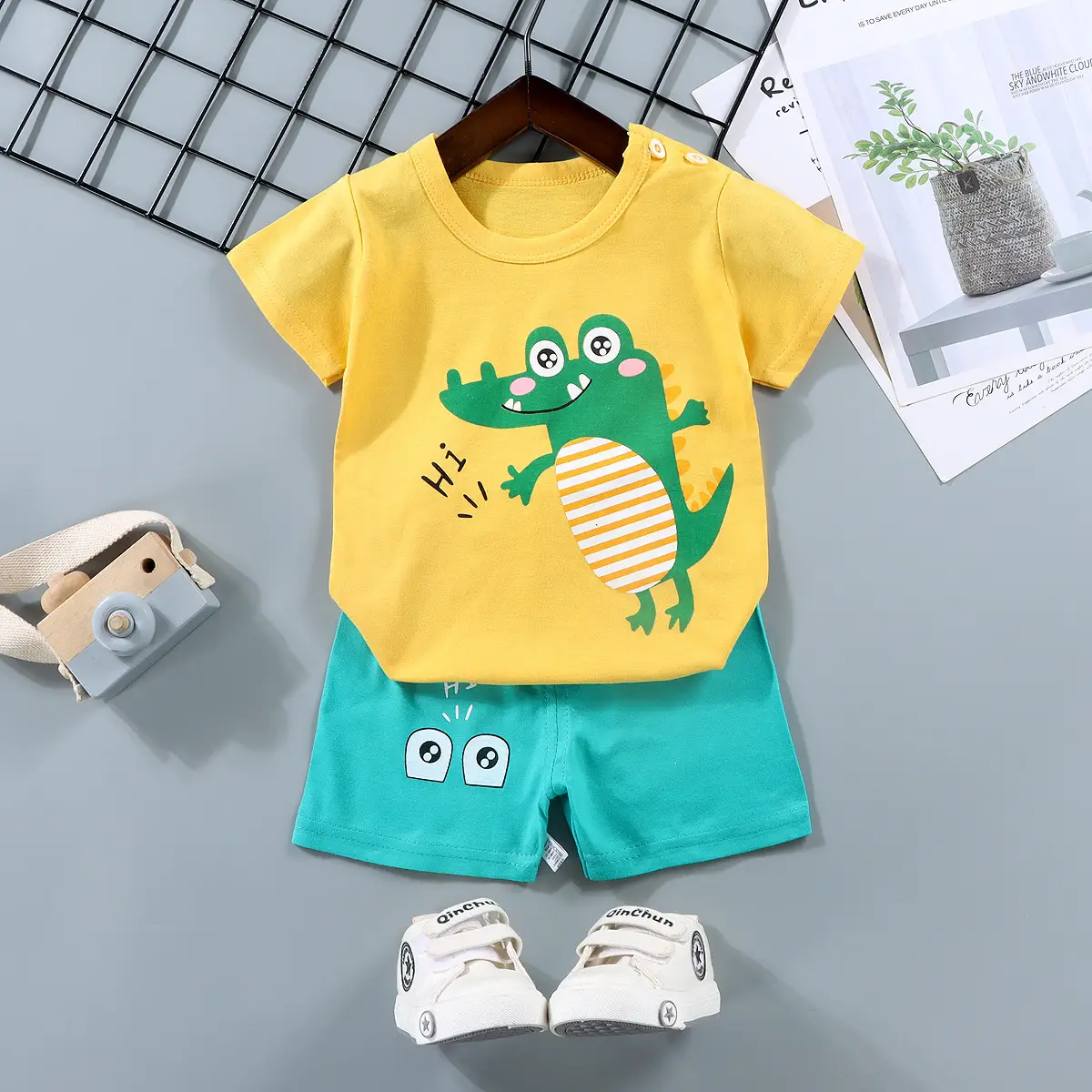 Children Cotton Bunny Print Shorts Set Summer - Image 9