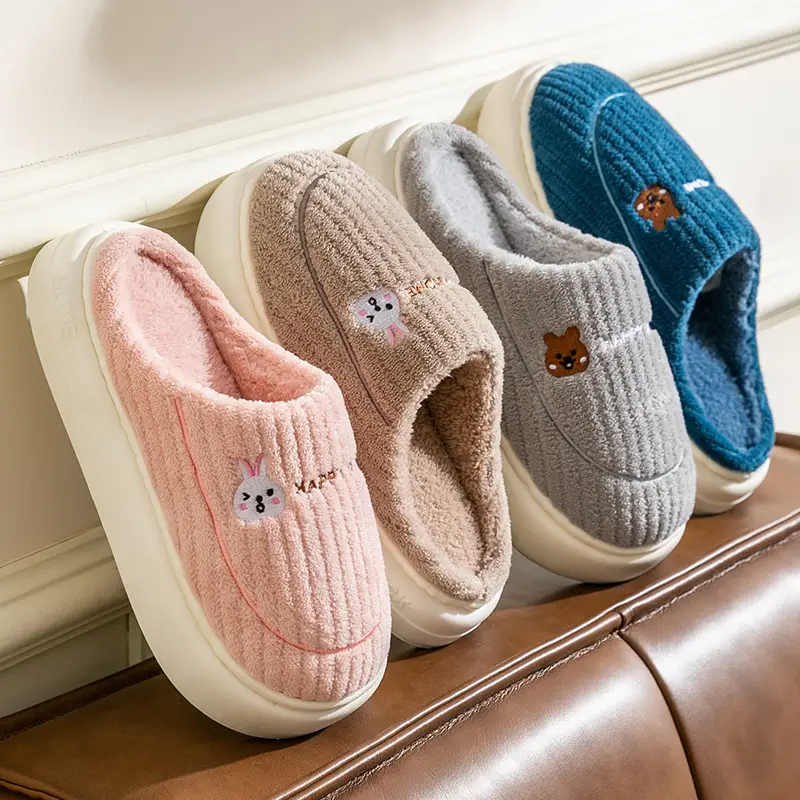 Women Winter Furry Slippers Blue Pink Warm Indoor - Image 6