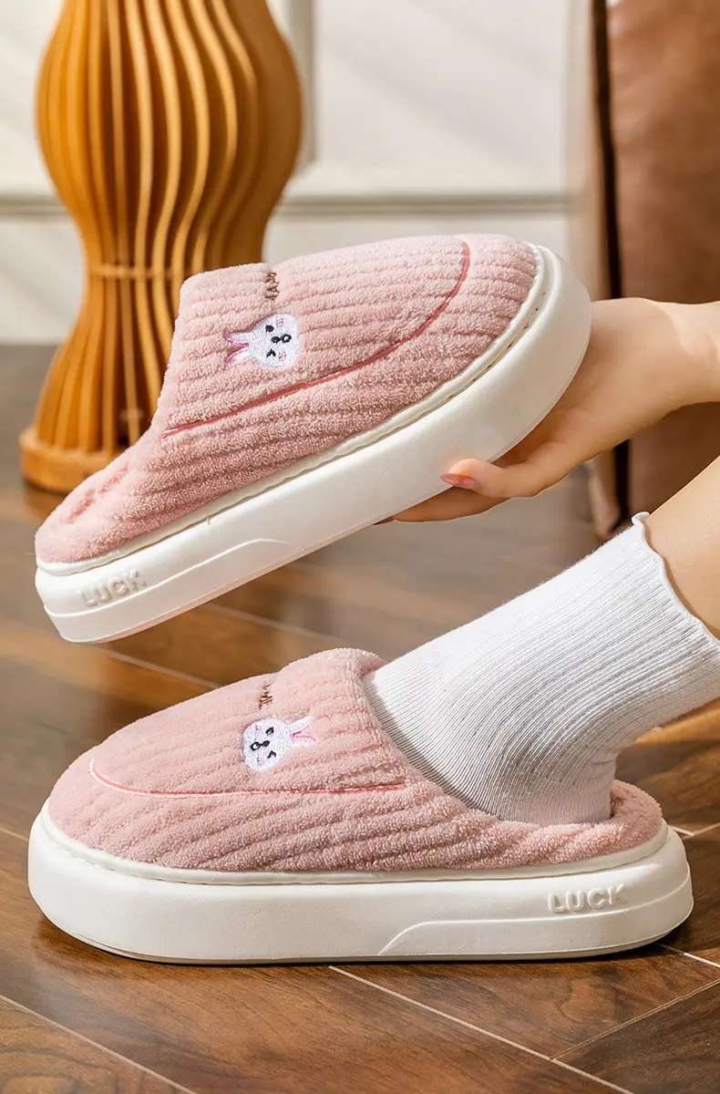 Women Winter Furry Slippers Blue Pink Warm Indoor — feature 12
