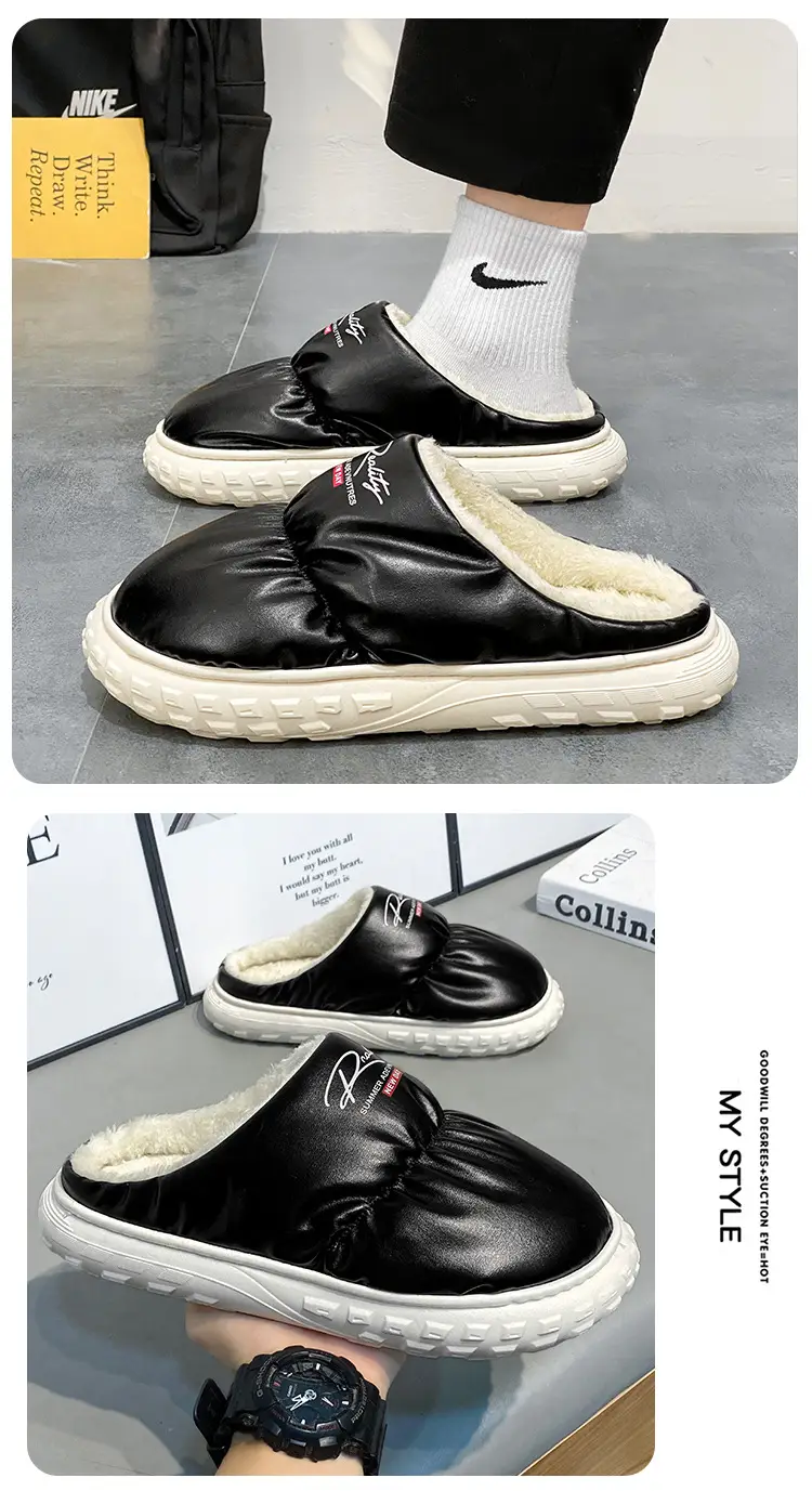 Waterproof Cotton Slippers Men's Winter Fashion New Indoor Velvet Thickeneded Cold-Proof and Warm Thick-Soled Non-Slip Wear-Resistant Cotton Shoes — feature 11