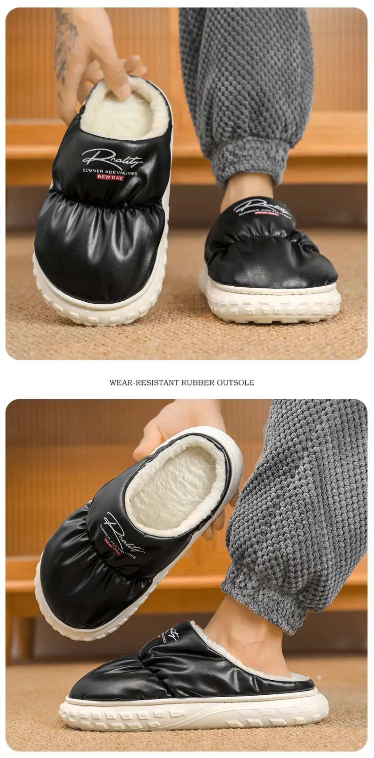 Waterproof Cotton Slippers Men's Winter Fashion New Indoor Velvet Thickeneded Cold-Proof and Warm Thick-Soled Non-Slip Wear-Resistant Cotton Shoes — feature 12