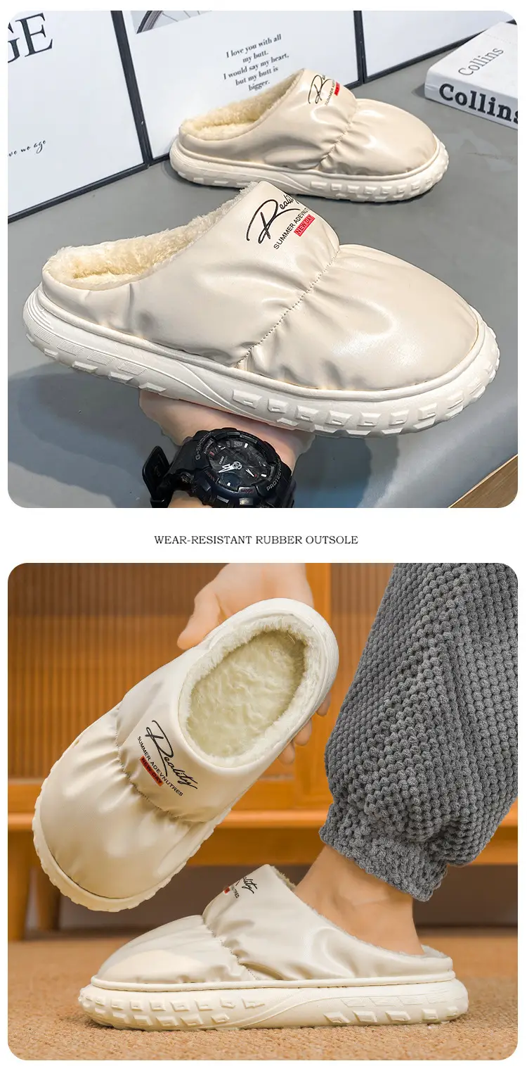 Waterproof Cotton Slippers Men's Winter Fashion New Indoor Velvet Thickeneded Cold-Proof and Warm Thick-Soled Non-Slip Wear-Resistant Cotton Shoes — feature 14
