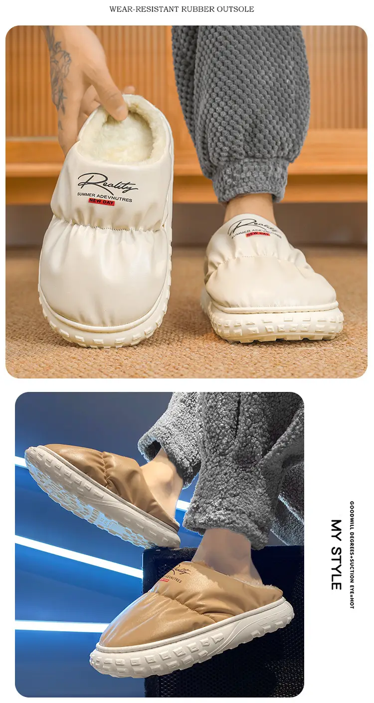 Waterproof Cotton Slippers Men's Winter Fashion New Indoor Velvet Thickeneded Cold-Proof and Warm Thick-Soled Non-Slip Wear-Resistant Cotton Shoes — feature 15