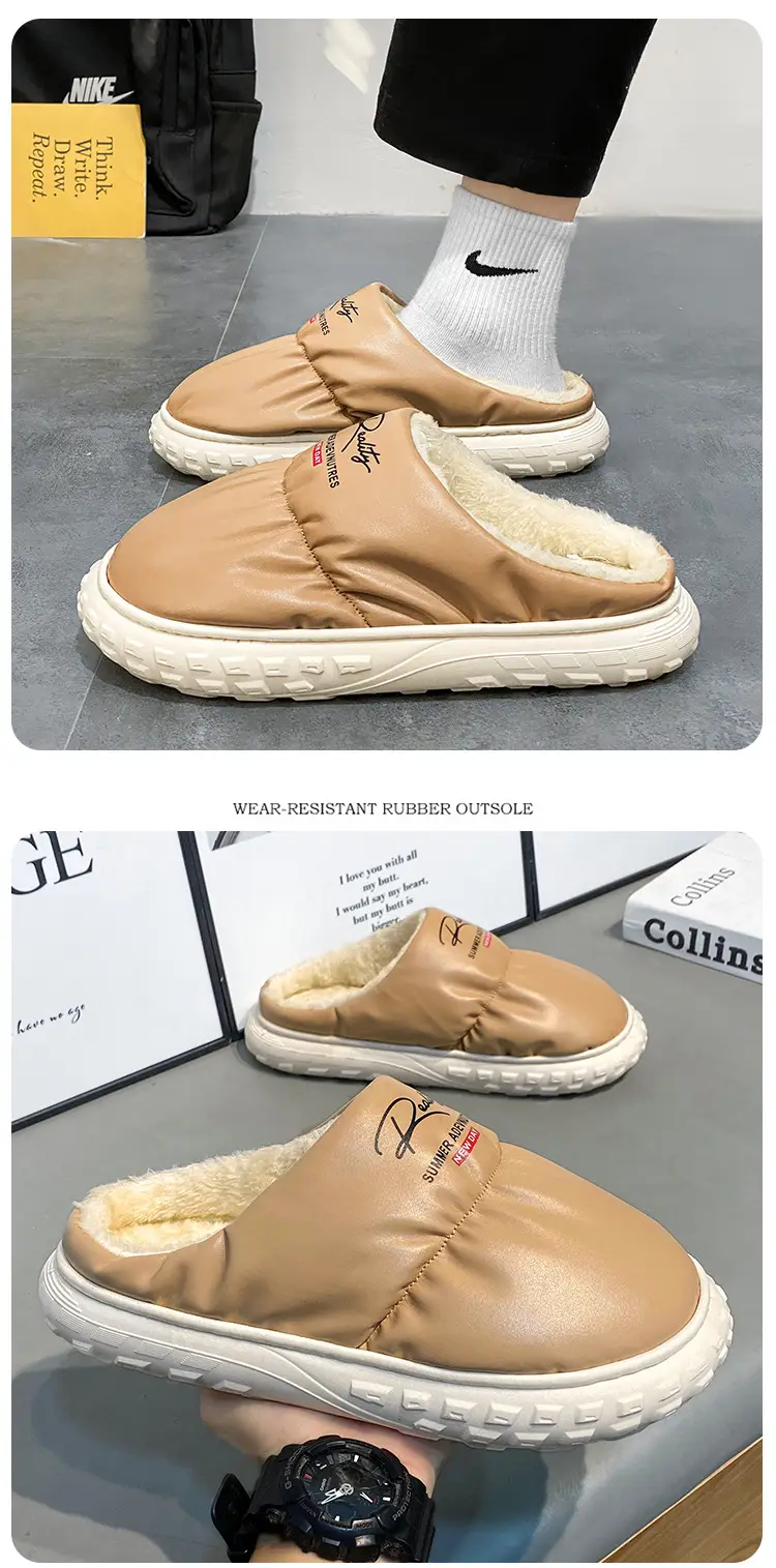 Waterproof Cotton Slippers Men's Winter Fashion New Indoor Velvet Thickeneded Cold-Proof and Warm Thick-Soled Non-Slip Wear-Resistant Cotton Shoes — feature 16
