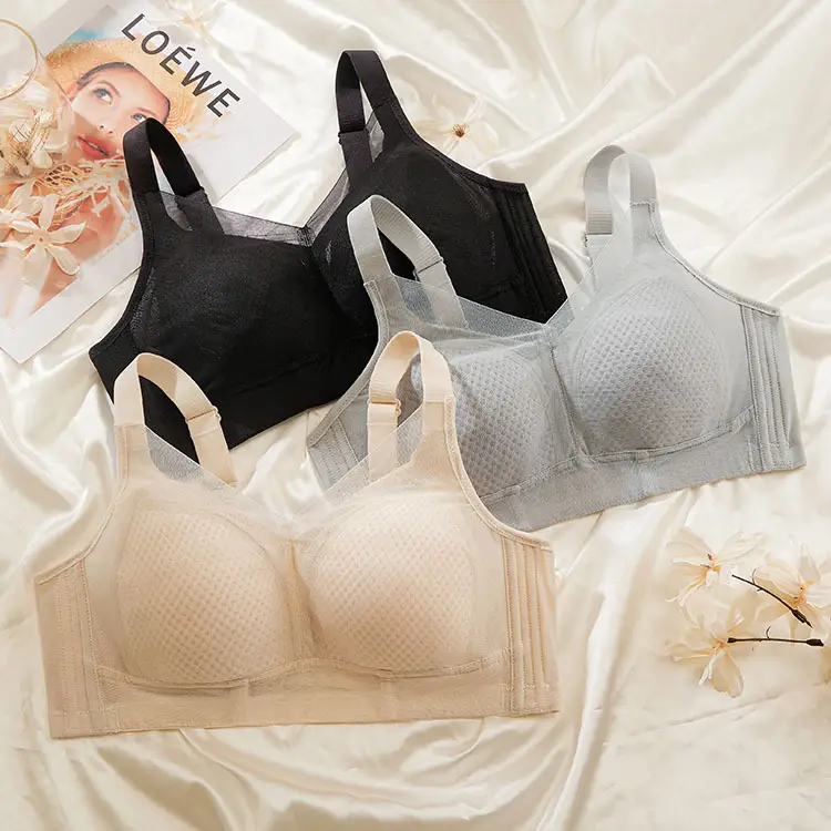Large Bust Ultra-Thin Seamless Bra That Makes Big Busts Appear Smaller, Full Cup Breathable Rabbit Ear Honeycomb Bra Underwear