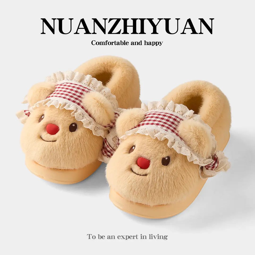 Nanbowan Outer Wear Bag Heel Cotton Slippers for Women Cute Bear Home Indoor Fleece-Lined Thickeneded Soft Thick-Soled Cotton Slippers for Women - Image 3