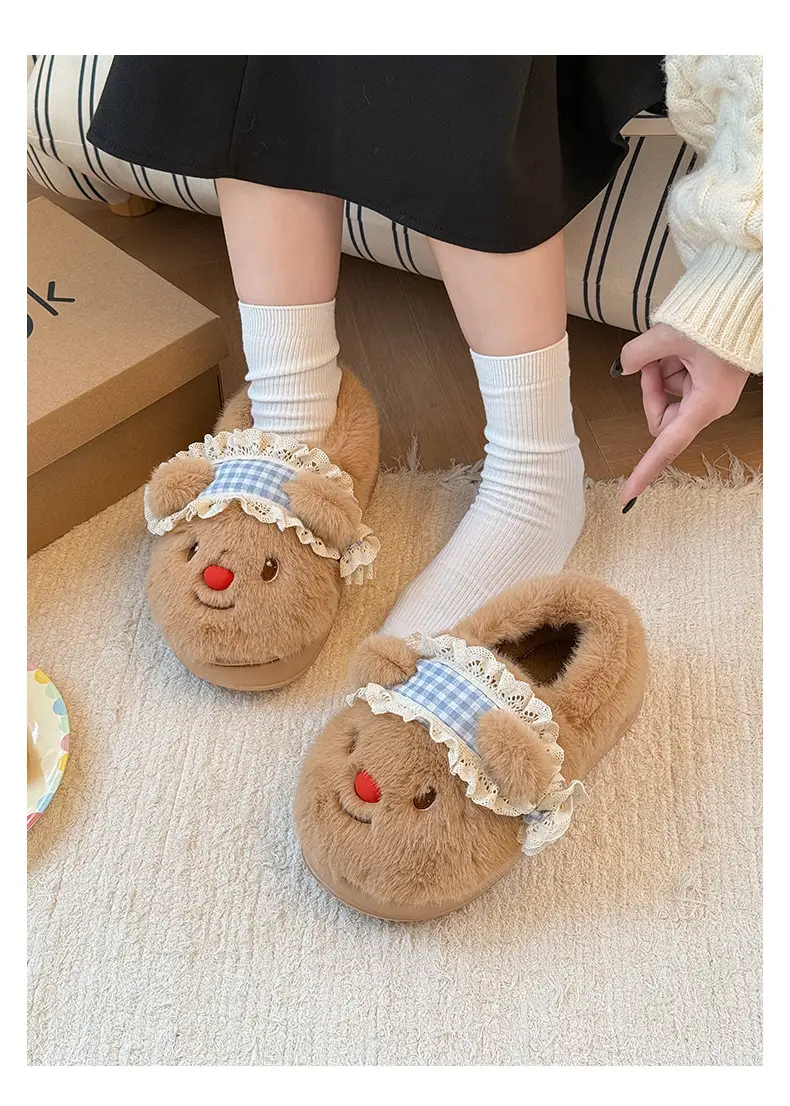 Nanbowan Outer Wear Bag Heel Cotton Slippers for Women Cute Bear Home Indoor Fleece-Lined Thickeneded Soft Thick-Soled Cotton Slippers for Women — feature 3