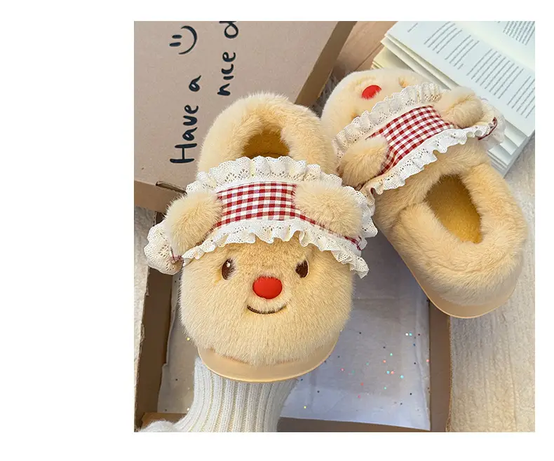 Nanbowan Outer Wear Bag Heel Cotton Slippers for Women Cute Bear Home Indoor Fleece-Lined Thickeneded Soft Thick-Soled Cotton Slippers for Women — feature 4