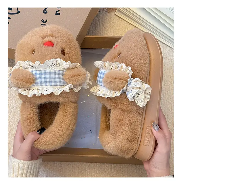 Nanbowan Outer Wear Bag Heel Cotton Slippers for Women Cute Bear Home Indoor Fleece-Lined Thickeneded Soft Thick-Soled Cotton Slippers for Women — feature 5