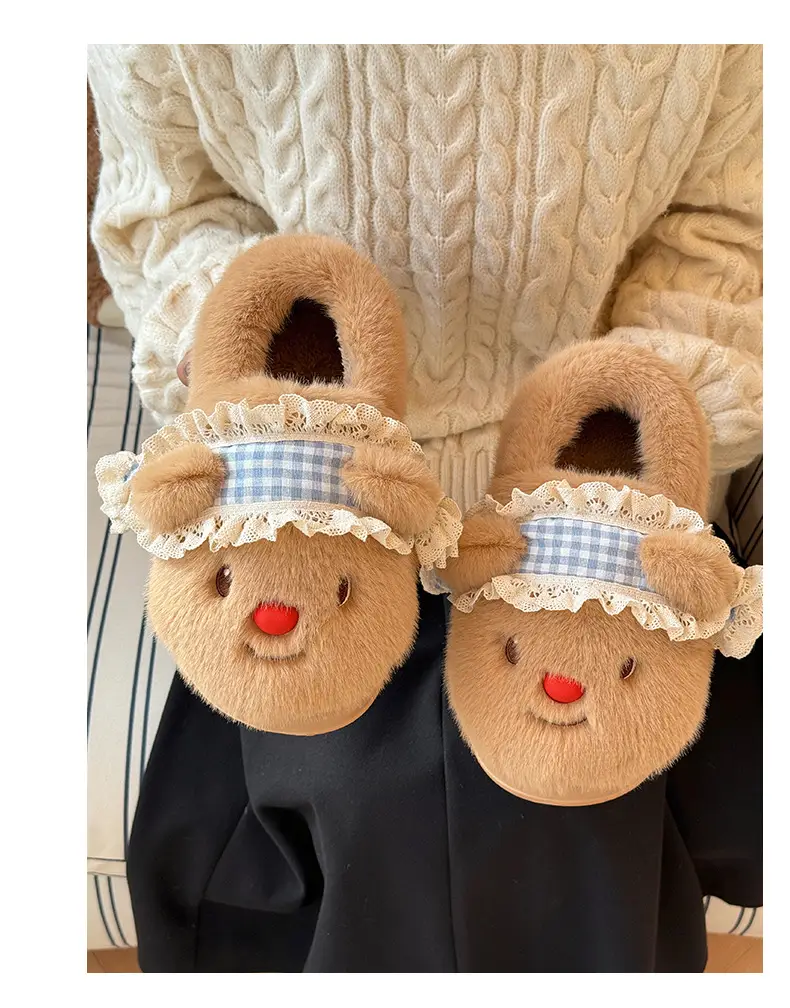 Nanbowan Outer Wear Bag Heel Cotton Slippers for Women Cute Bear Home Indoor Fleece-Lined Thickeneded Soft Thick-Soled Cotton Slippers for Women — feature 6