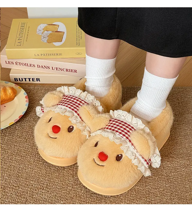 Nanbowan Outer Wear Bag Heel Cotton Slippers for Women Cute Bear Home Indoor Fleece-Lined Thickeneded Soft Thick-Soled Cotton Slippers for Women — feature 7