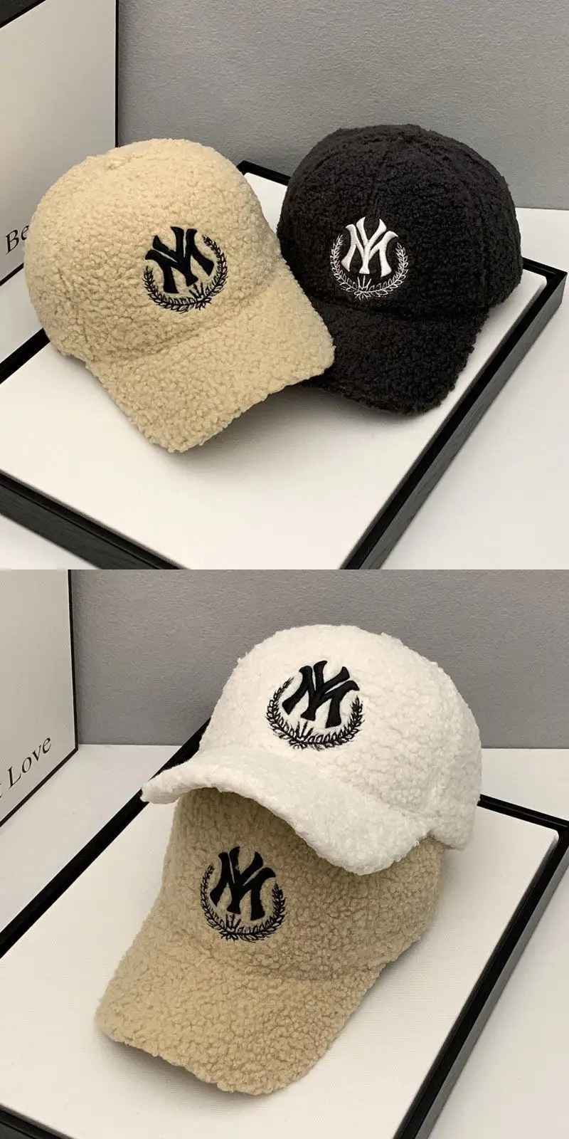 Men's White NY Logo Wool Cap with Hard Brim — feature 1