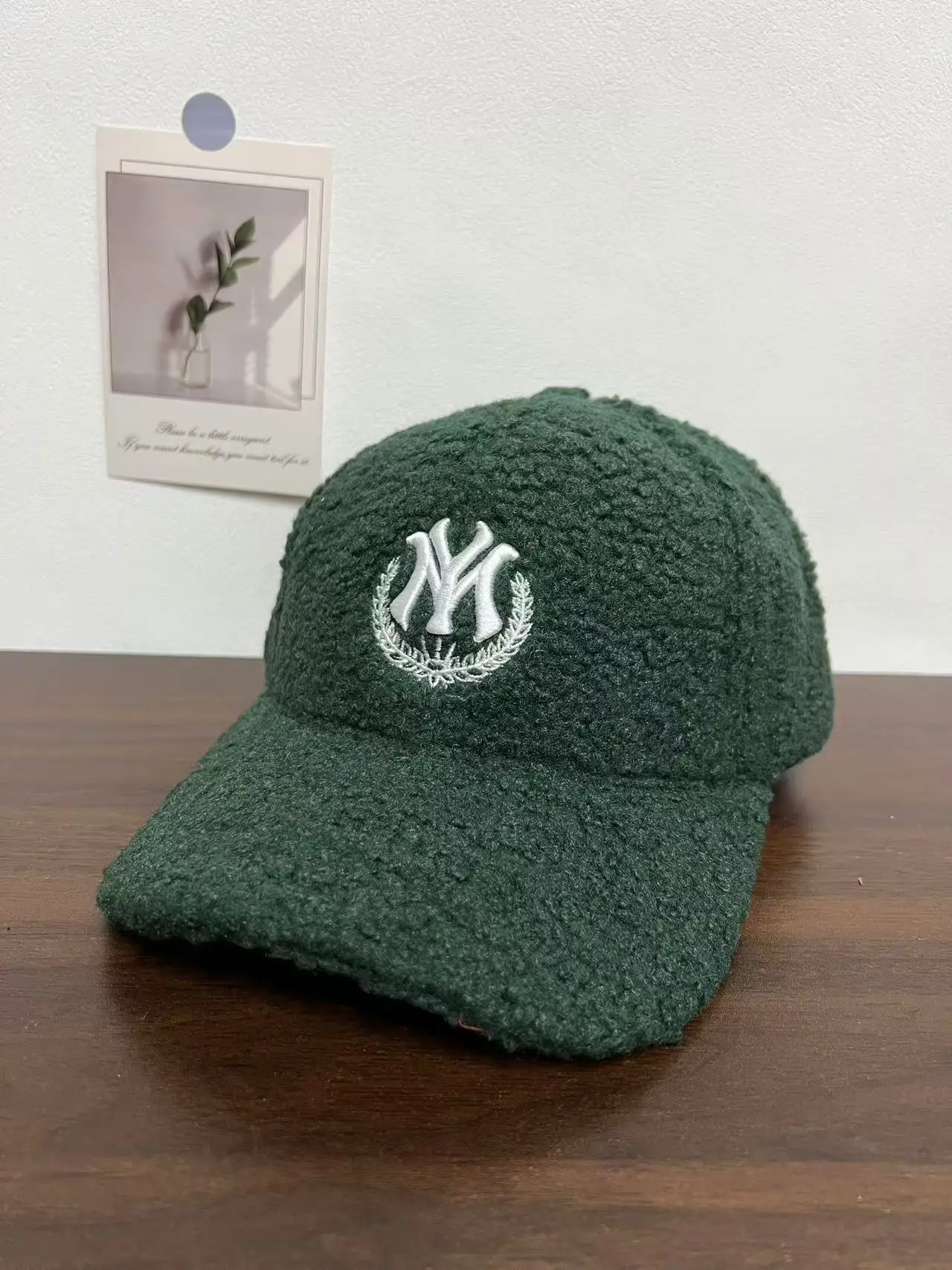 Men's White NY Logo Wool Cap with Hard Brim — feature 13