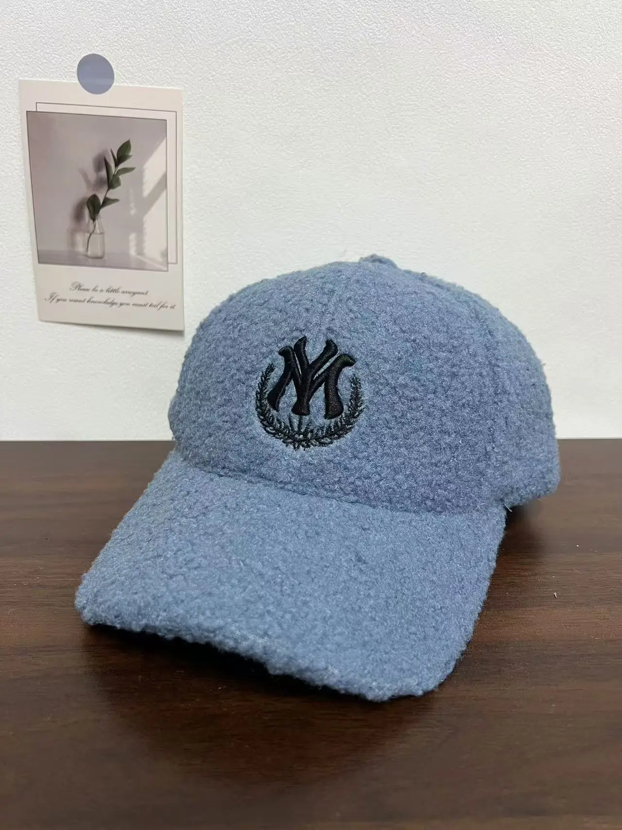 Men's White NY Logo Wool Cap with Hard Brim — feature 14