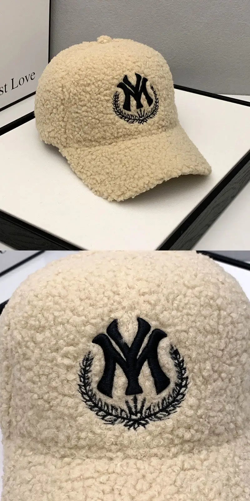 Men's White NY Logo Wool Cap with Hard Brim — feature 2