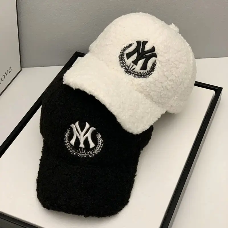 Men's White NY Logo Wool Cap with Hard Brim — feature 5