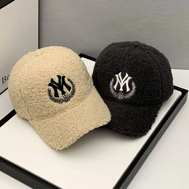 Men's White NY Logo Wool Cap with Hard Brim — feature 6