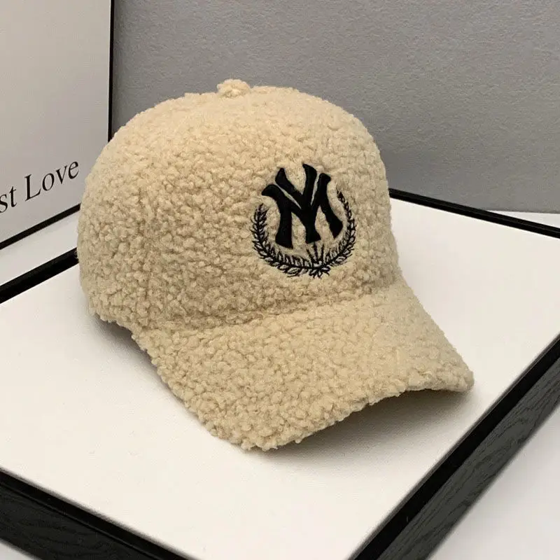 Men's White NY Logo Wool Cap with Hard Brim — feature 8