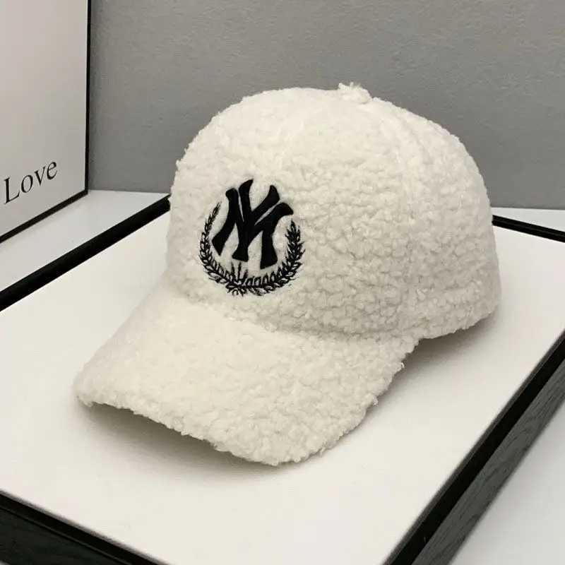Men's White NY Logo Wool Cap with Hard Brim - Image 2