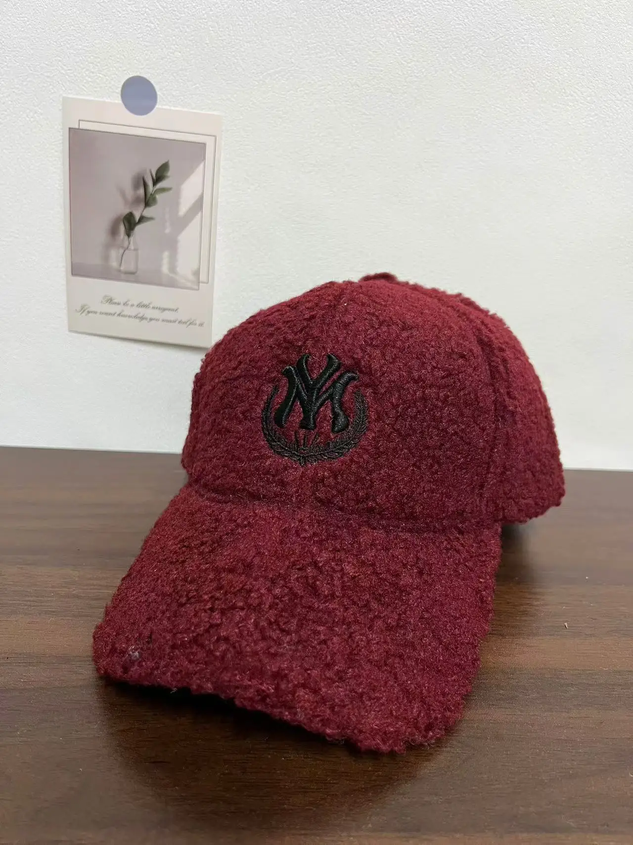 Men's White NY Logo Wool Cap with Hard Brim - Image 4