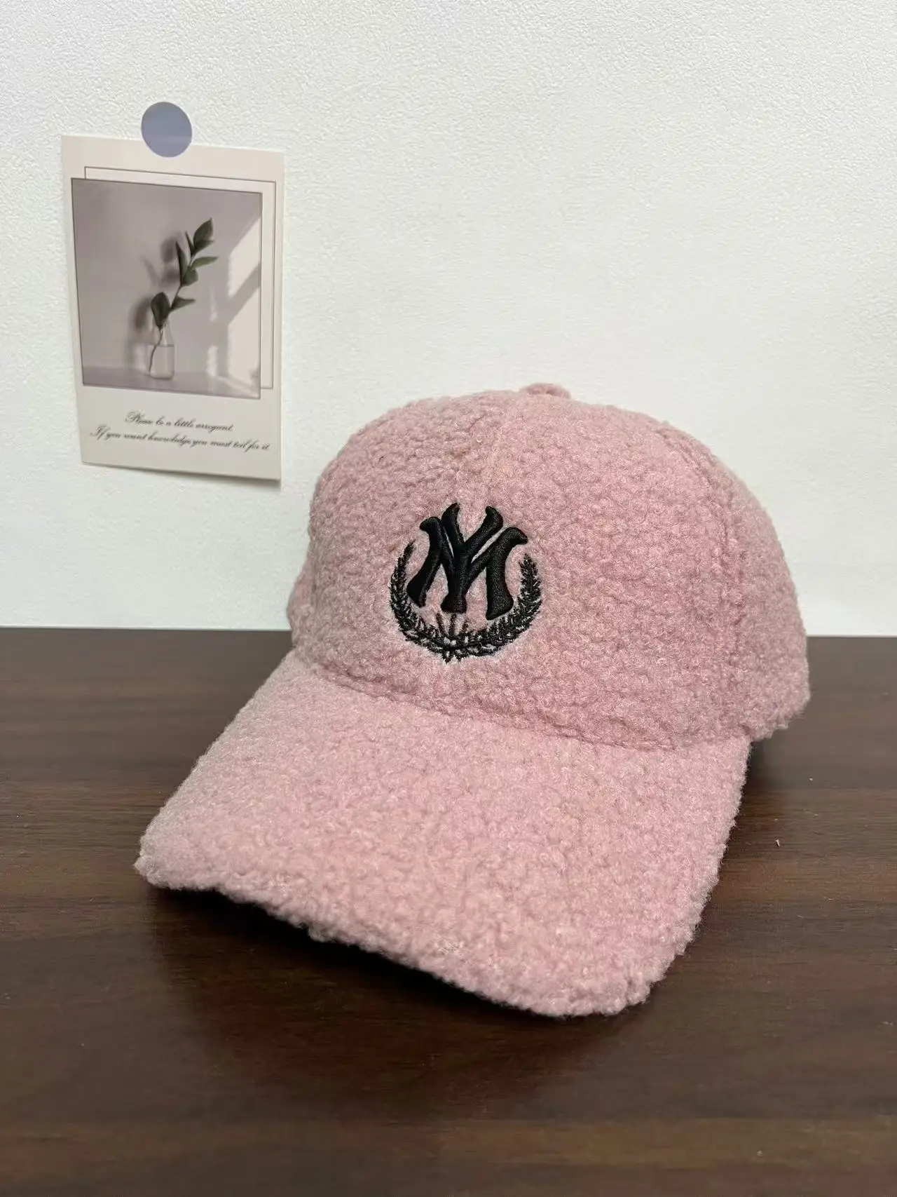Men's White NY Logo Wool Cap with Hard Brim - Image 7