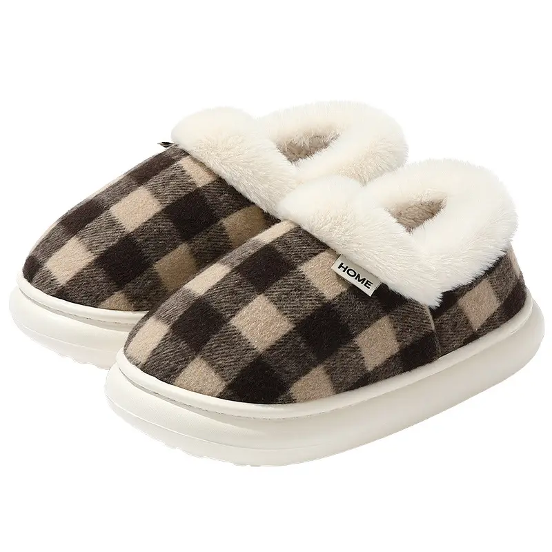 Autumn and Winter Cotton Slippers New Style Plaid Fleece-Lined Warm Bag Heel Cotton Slippers Thick Sole Non-Slip Wear-Resistant Furry Slippers for Women - Image 8