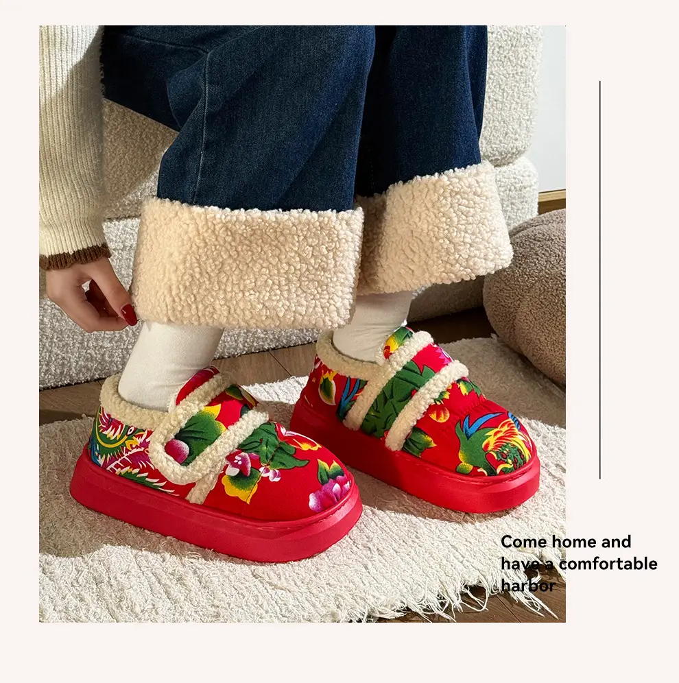 Northeastern Large Flower Cotton Shoes for Women, Winter Outer Wear, Thick-Soled Non-Slip Home Plush Warm Bag and Cotton Slippers for Women Wholesale — feature 9