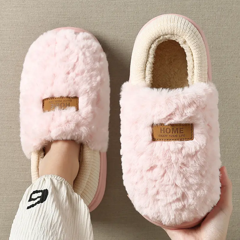 Couple Heel-Covering Cotton Slippers for Women in Winter, Warm and Velvet Thick-Soled Home Comfort Plush Cotton Slippers for Men Wholesale