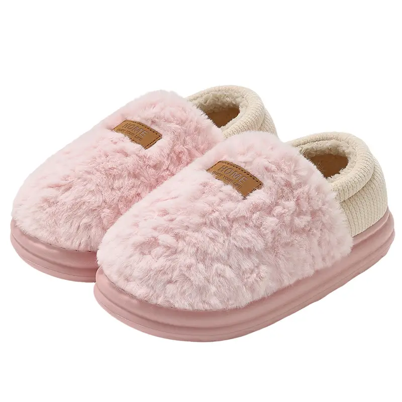 Couple Heel-Covering Cotton Slippers for Women in Winter, Warm and Velvet Thick-Soled Home Comfort Plush Cotton Slippers for Men Wholesale
