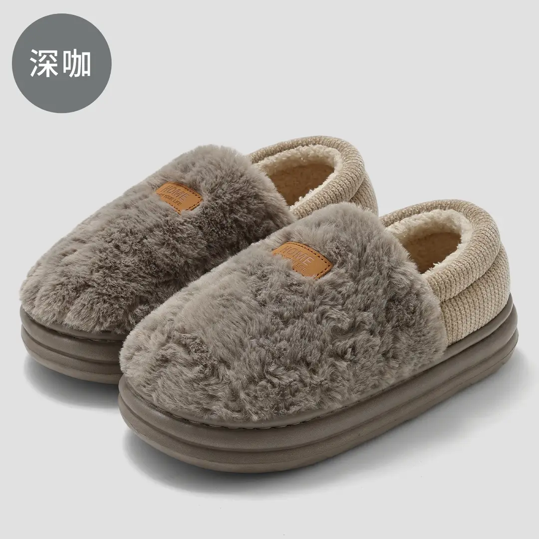 Couple Heel-Covering Cotton Slippers for Women in Winter, Warm and Velvet Thick-Soled Home Comfort Plush Cotton Slippers for Men Wholesale