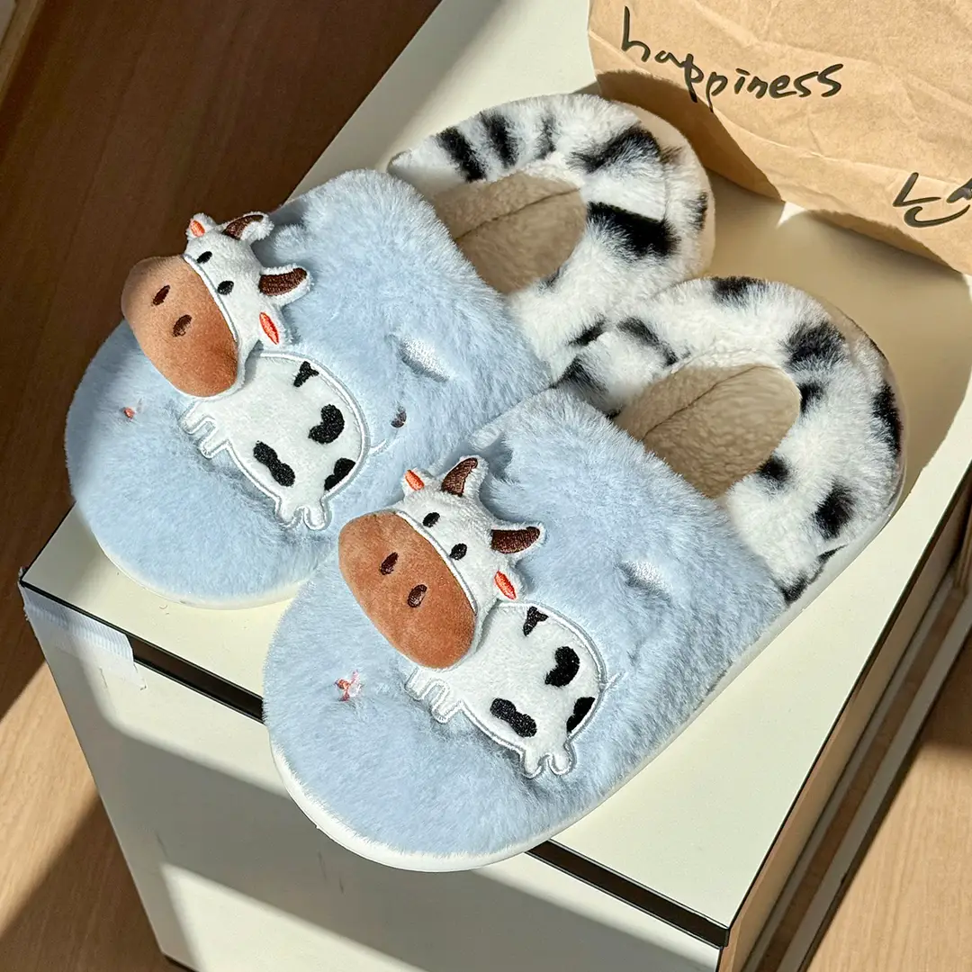 Plush Cow Cotton Shoes for Women, Winter Home Soft-Soled Non-Slip Fleece-Lined Warm Outdoor Wear, Closed-Back Cotton Slippers for Women Wholesale - Image 4