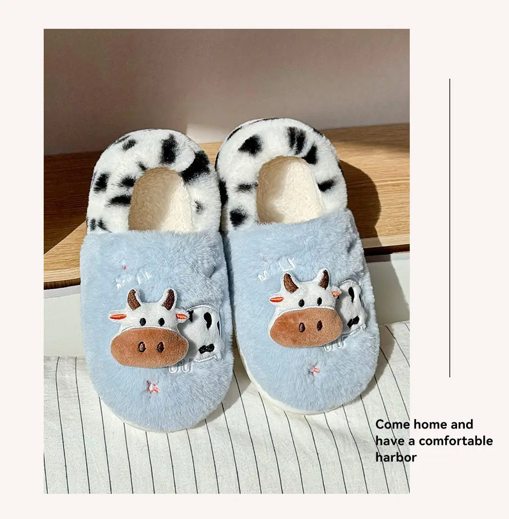Plush Cow Cotton Shoes for Women, Winter Home Soft-Soled Non-Slip Fleece-Lined Warm Outdoor Wear, Closed-Back Cotton Slippers for Women Wholesale — feature 10