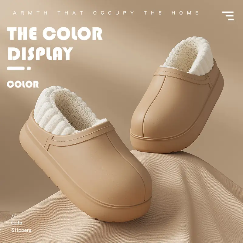 Eva Waterproof Cotton Slippers for Women, Winter Outdoor Wear, Non-Slip Indoor Home Use, Fleece-Lined Warm Closed-Back Cotton Shoes for Women in Winter - Image 7