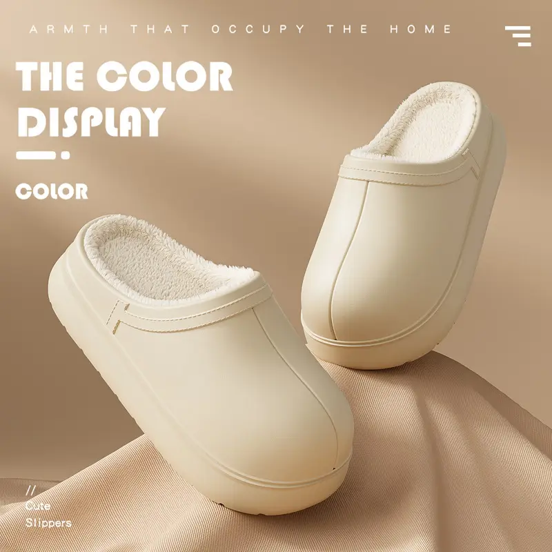 Eva Waterproof Cotton Slippers for Women, Winter Non-Slip Indoor Home Slippers for Ladies, Winter Fleece-Lined Warm Closed-Toe Cotton Slippers Wholesale