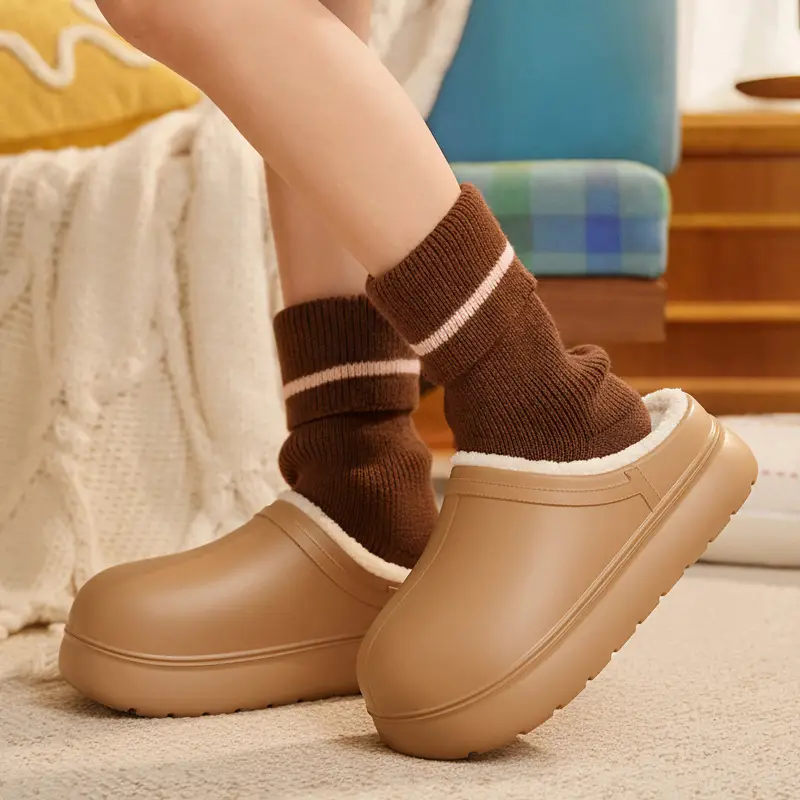 Eva Waterproof Cotton Slippers for Women, Winter Non-Slip Indoor Home Slippers for Ladies, Winter Fleece-Lined Warm Closed-Toe Cotton Slippers Wholesale