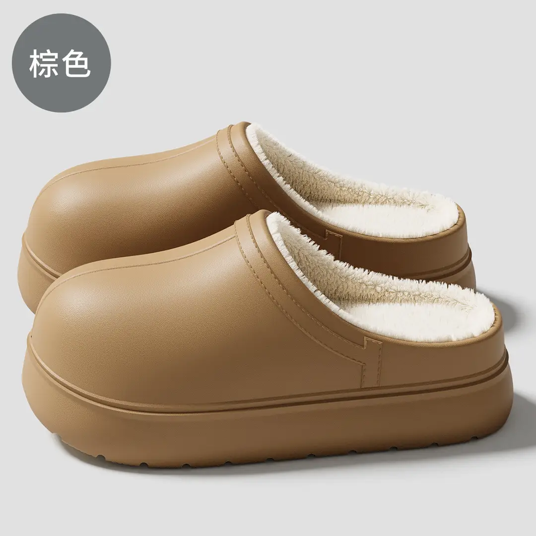 Eva Waterproof Cotton Slippers for Women, Winter Non-Slip Indoor Home Slippers for Ladies, Winter Fleece-Lined Warm Closed-Toe Cotton Slippers Wholesale