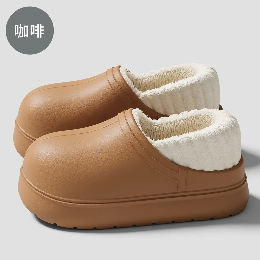 Eva Waterproof Cotton Slippers for Women, Winter Non-Slip Indoor Home Slippers for Ladies, Winter Fleece-Lined Warm Closed-Toe Cotton Slippers Wholesale