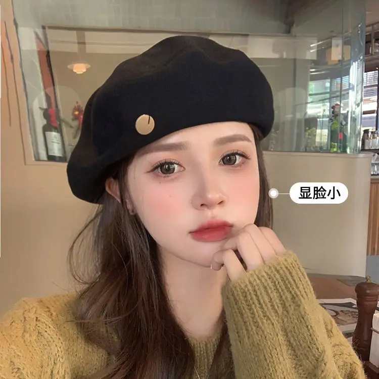 Women Woolen Beret Cap Winter Autumn Grey - Image 7