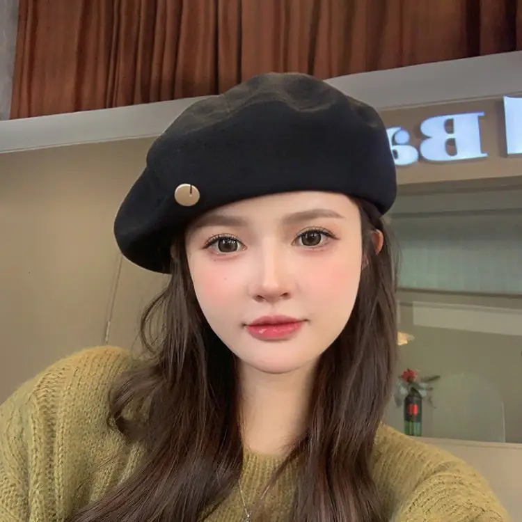 Women Woolen Beret Cap Winter Autumn Grey - Image 8