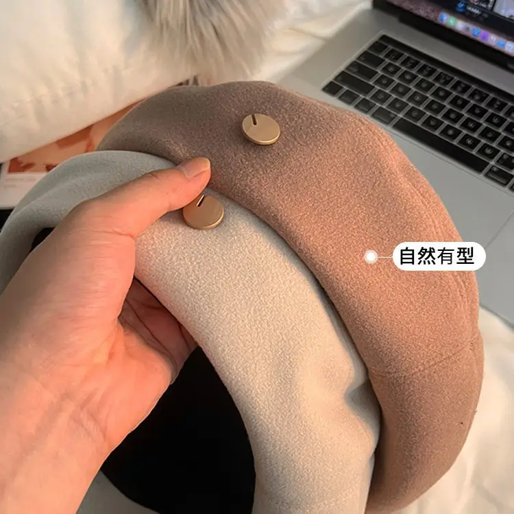 Women Woolen Beret Cap Winter Autumn Grey - Image 9