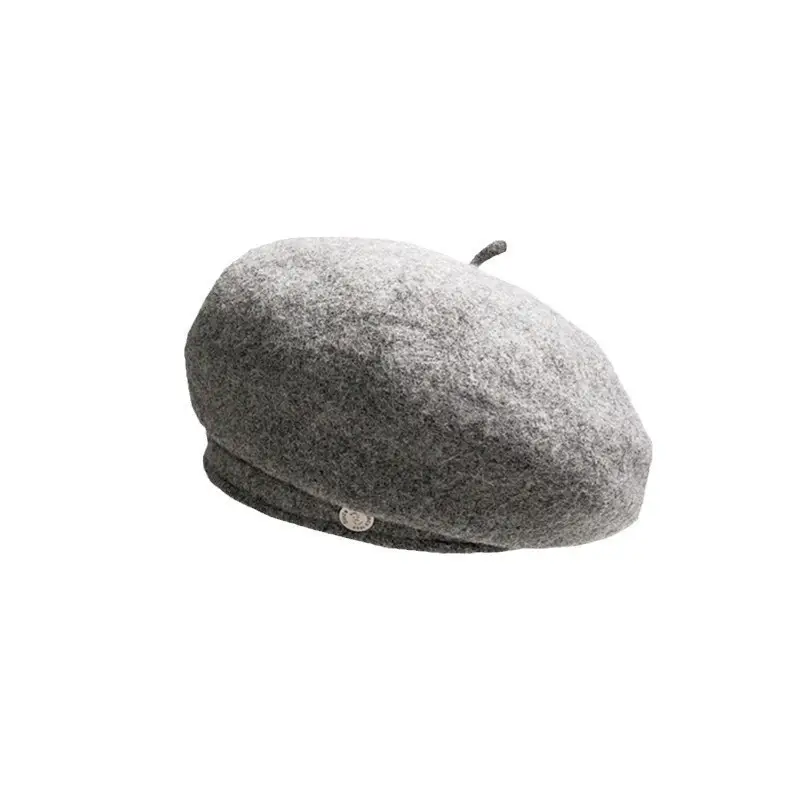 Women Woolen Beret Cap Winter Autumn Grey - Image 11