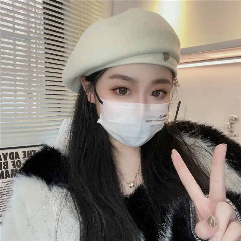 Women Woolen Beret Cap Winter Autumn Grey — feature 10