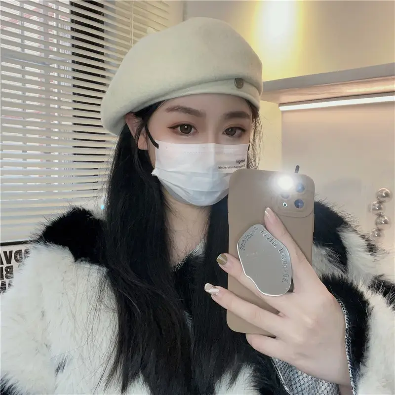 Women Woolen Beret Cap Winter Autumn Grey — feature 11