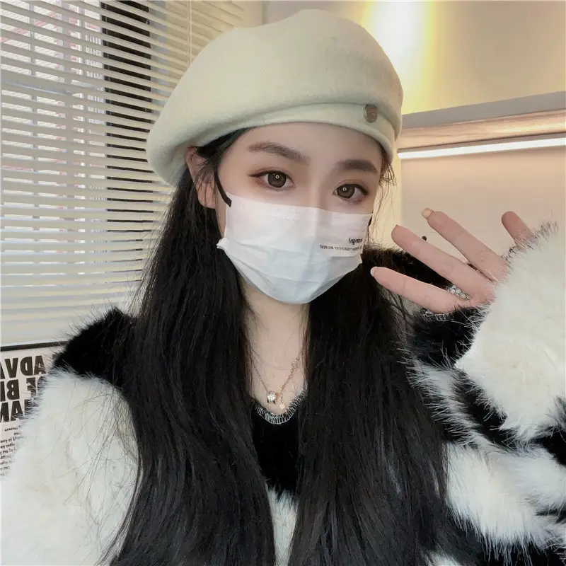 Women Woolen Beret Cap Winter Autumn Grey — feature 12