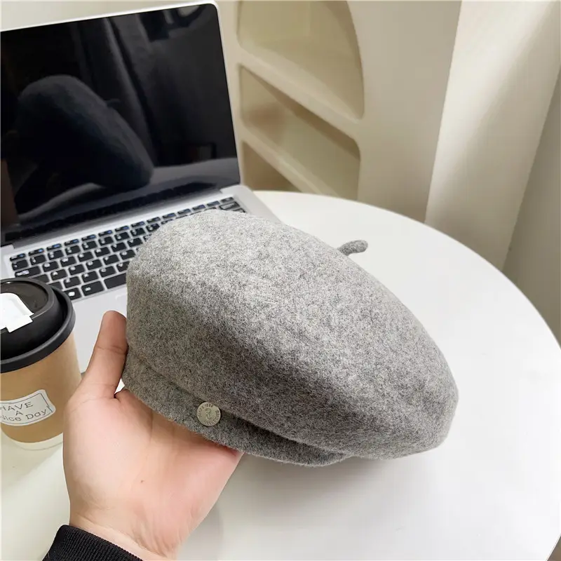Women Woolen Beret Cap Winter Autumn Grey — feature 13