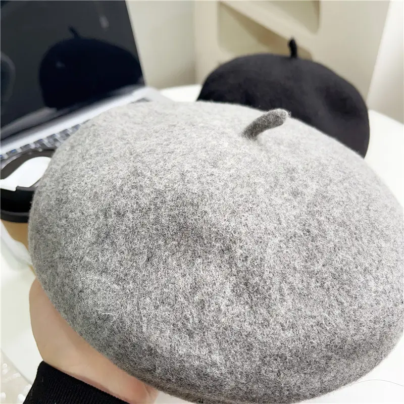 Women Woolen Beret Cap Winter Autumn Grey — feature 14